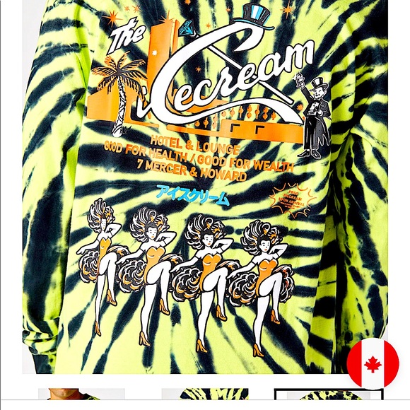 IceCream Long Sleeve Tie Dye In Neon Yelllow& REDavailable - Picture 2 of 7